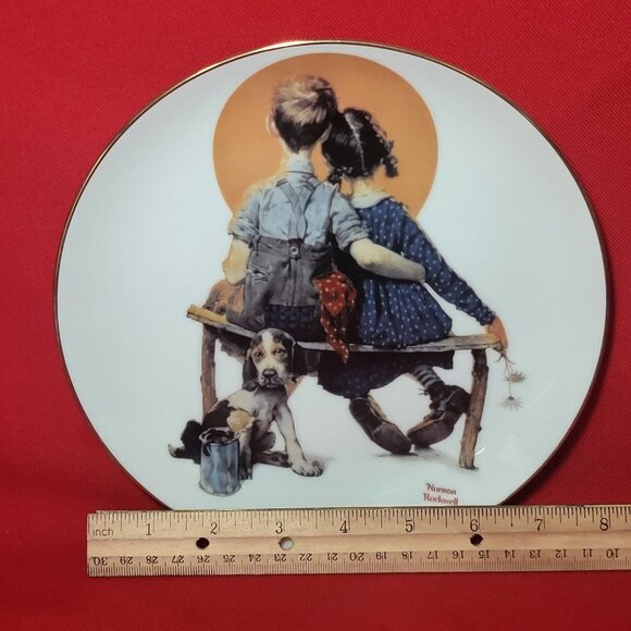 Decorative Plate Puppy Love Norman Rockwell Young Love Danbury Mint 1989 - Picture 6 of 11